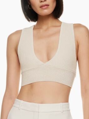 Babaton Light Beige Ribbed Cropped Tank
